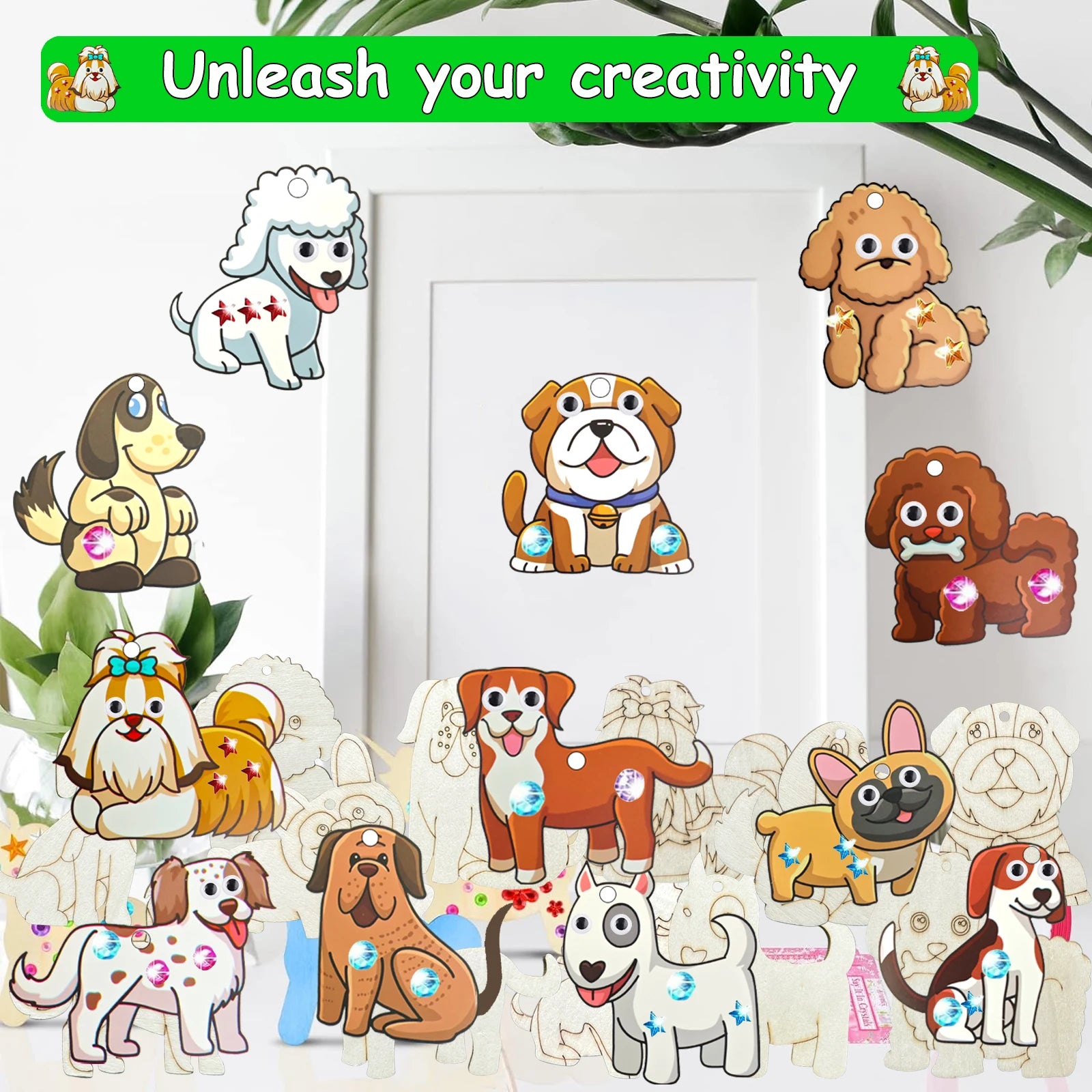 284 dog themed animal woodworking kits, 24 unpainted wooden dogs, wooden crafts, DIY crafts, and decorations for birthday partie