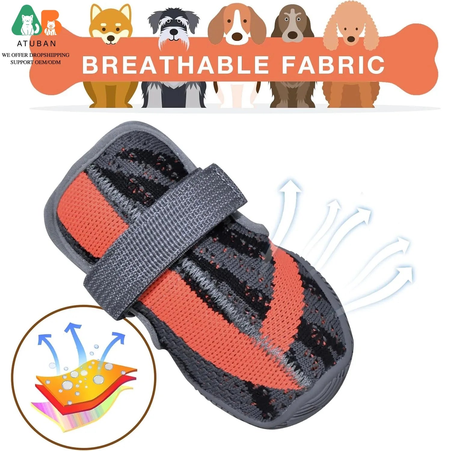 Dog Shoes,Mesh Breathable Dog Boots for Walking Running Hiking,Soft Non-Slip Rugged Rubber Sole Dog Booties Adjustable Straps