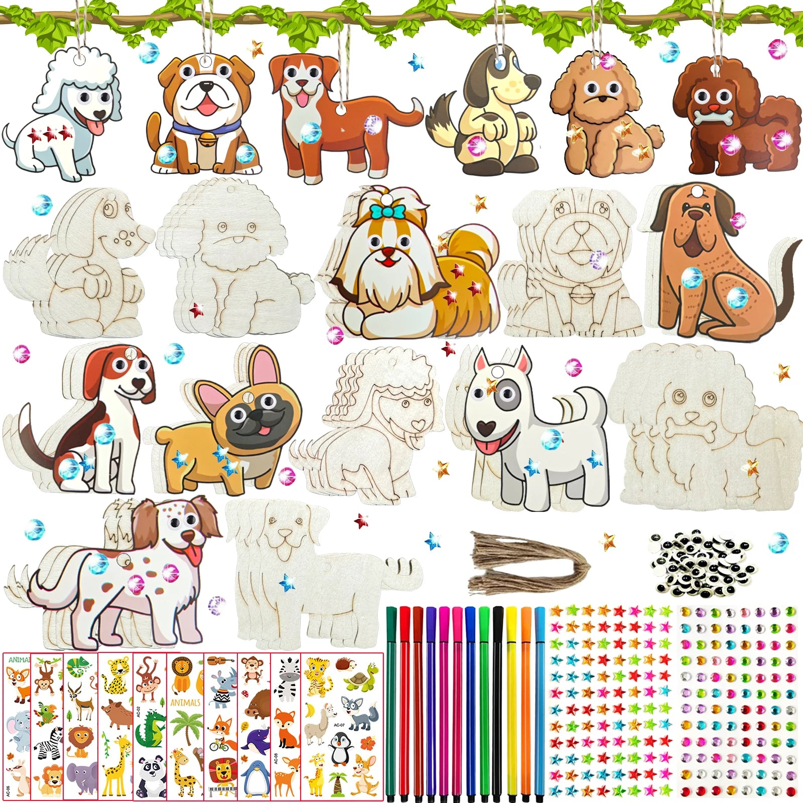 284 dog themed animal woodworking kits, 24 unpainted wooden dogs, wooden crafts, DIY crafts, and decorations for birthday partie